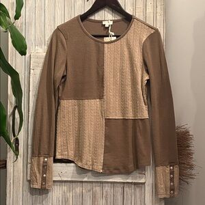 hem & thread Cable Texture Patchwork Mixed Rib Long Sleeve Top Size M NWT